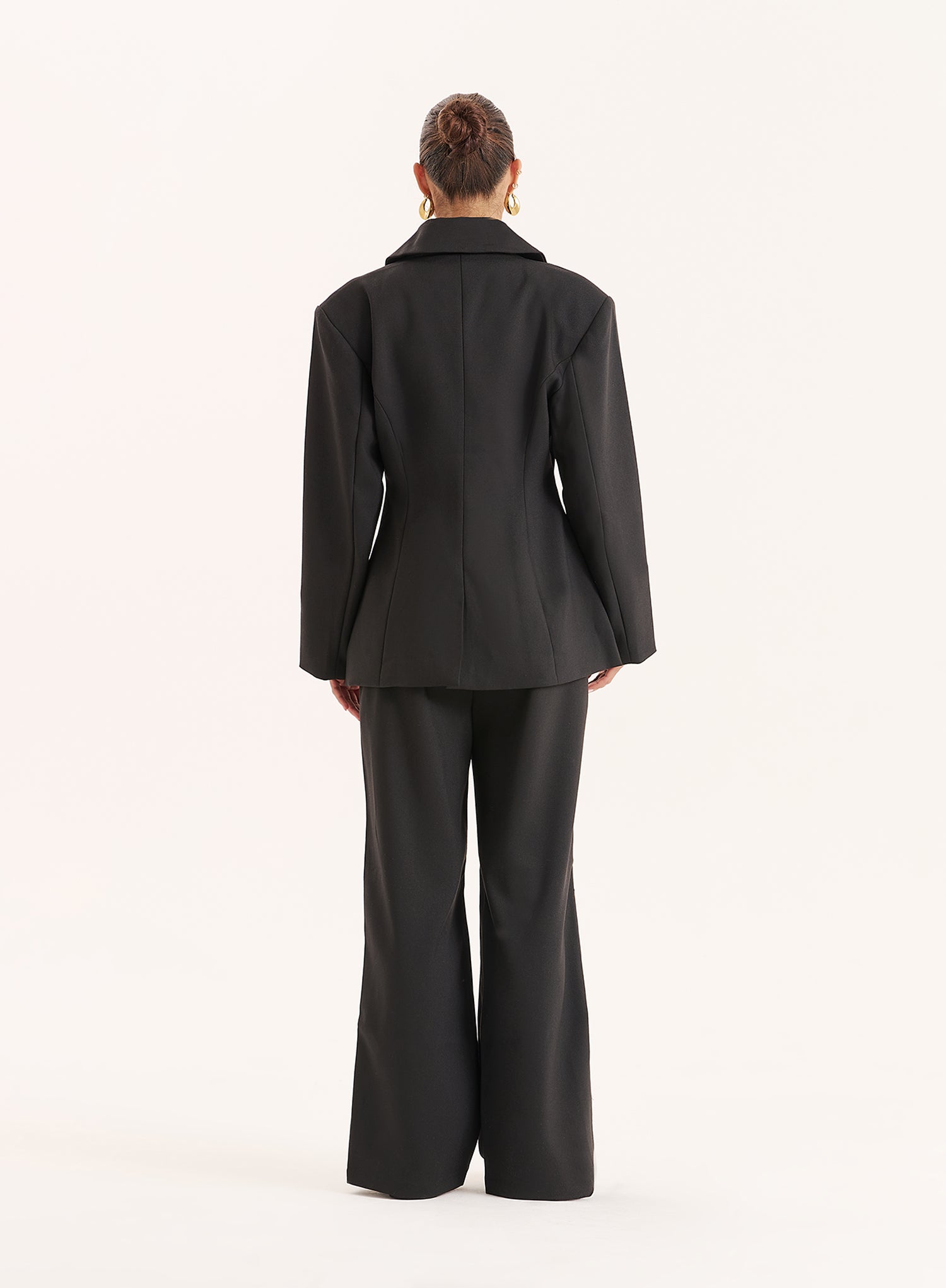 Black Cinched Waist Tailored Blazer